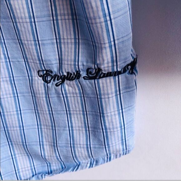 Men's English Laundry Blue & White Plaid Button Down Shirt - Picture 8 of 9